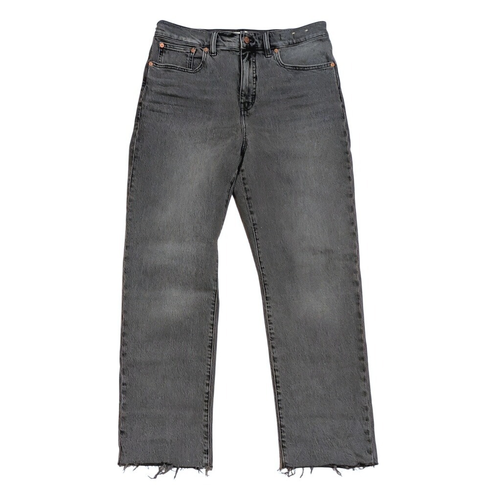 Madewell Jeans Womens 29 Charcoal Gray 90s Straight Crop Denim Pants Raw Hem